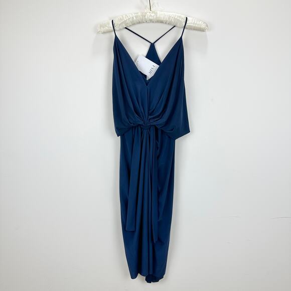 Misa Los Angeles Domino Dress Draped Ruched Navy Knee Length Cocktail XS NWT - Picture 4 of 11